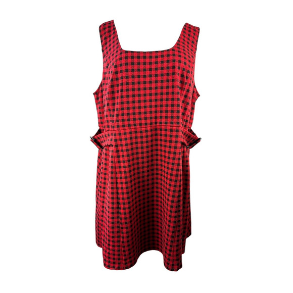 City Chic Pinafore Dress Plaid Checks Pini Gingham Red Black Buckle Plus Size 22 - Picture 6 of 11